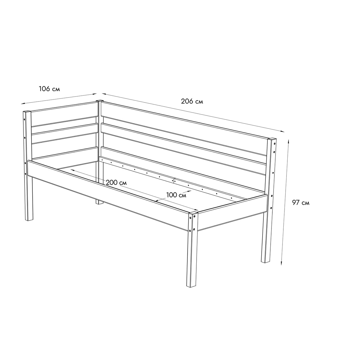 Seniorenbett 100x200 cm mit  winkelformiger Rückenlehne Scandi Style