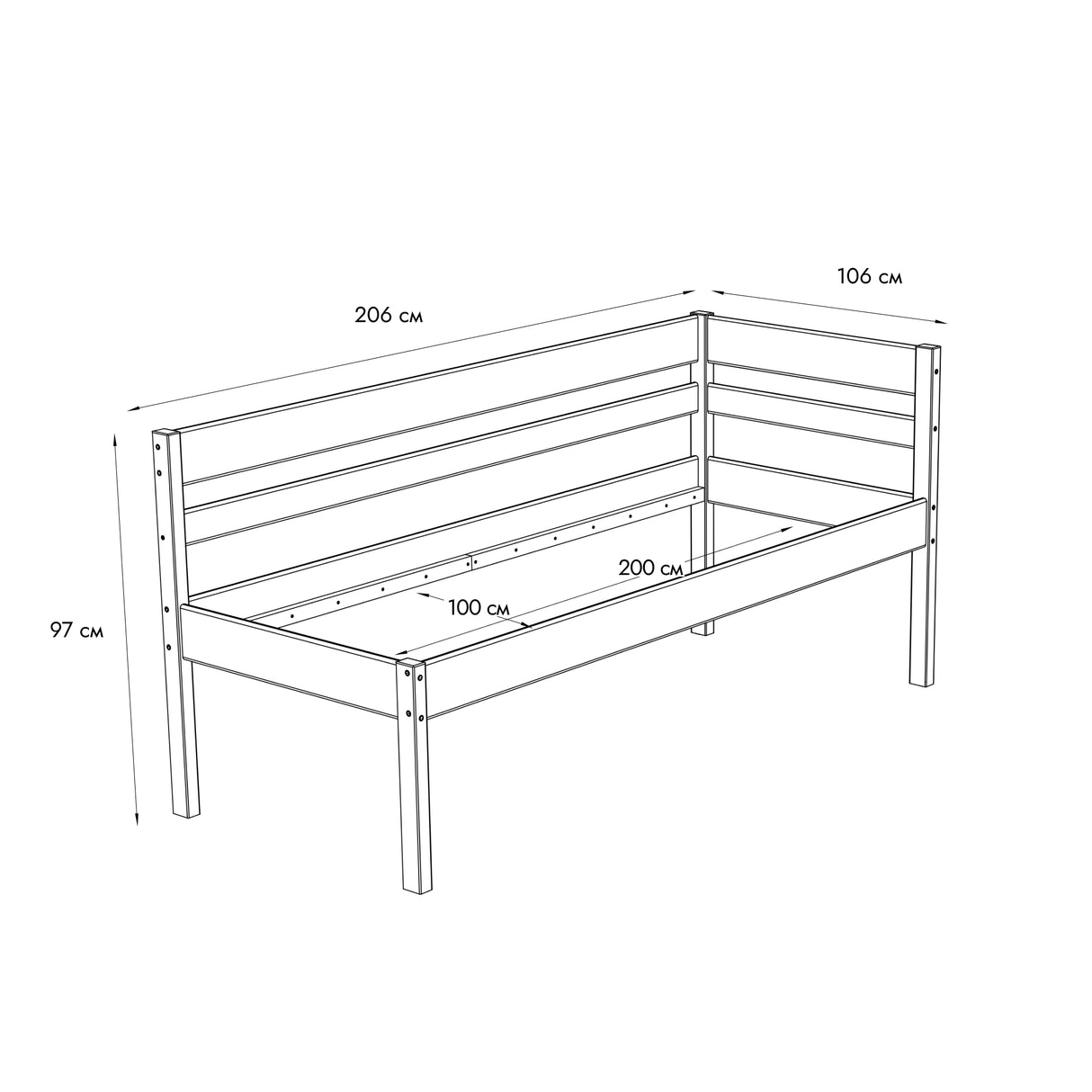 Seniorenbett 100x200 cm mit  winkelformiger Rückenlehne Scandi Style