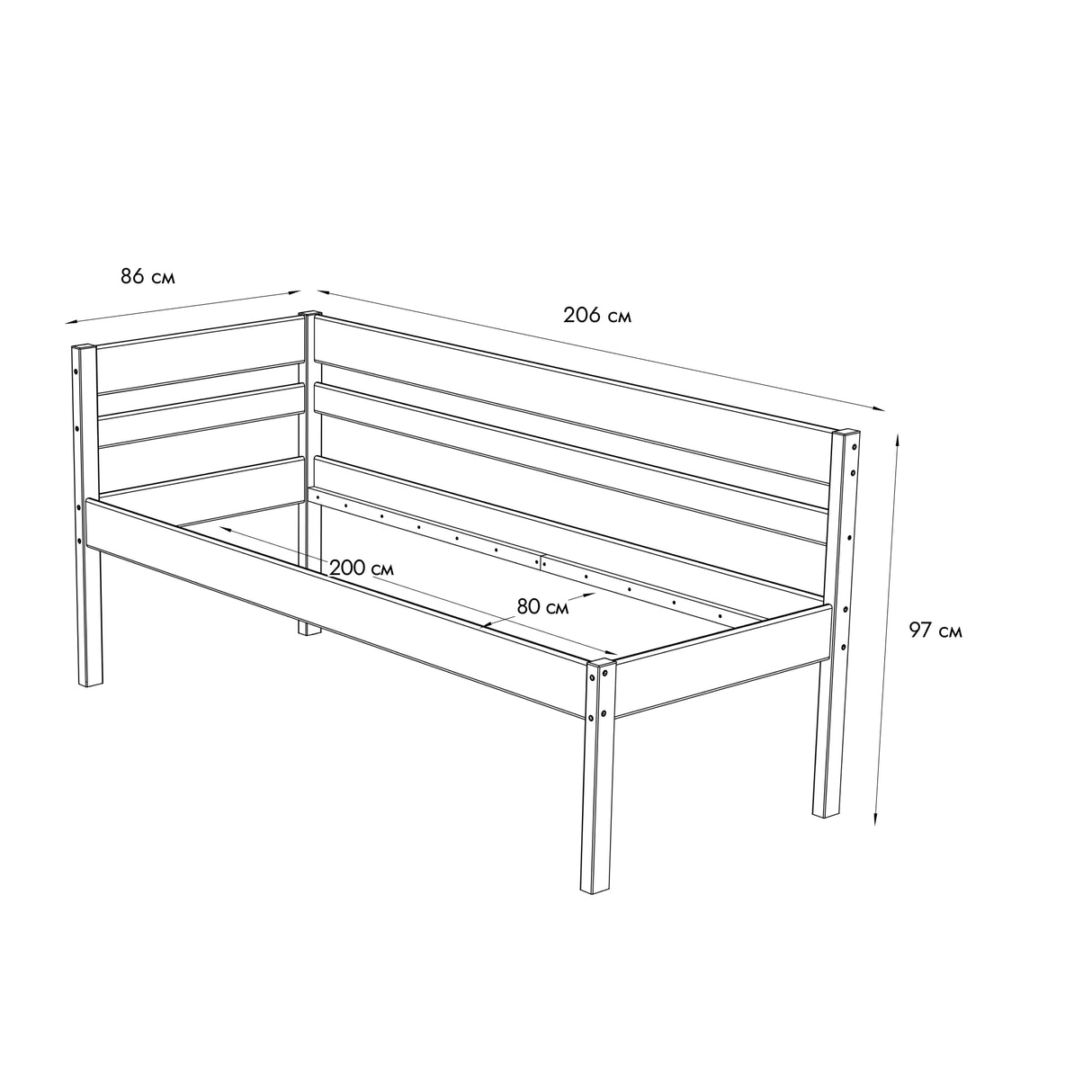 Seniorenbett 80x200 cm mit  winkelformiger Rückenlehne Scandi Style