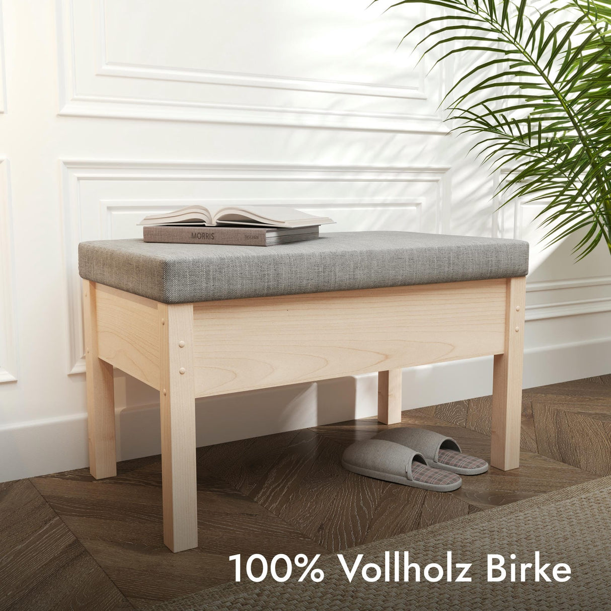 Sitzbank mit Stauraum aus massivem Birkenholz