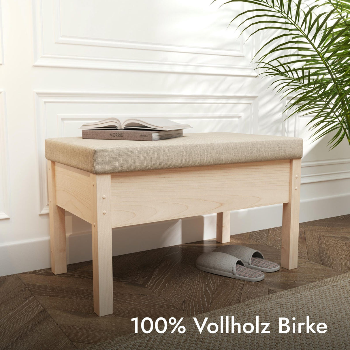 Sitzbank mit Stauraum aus massivem Birkenholz