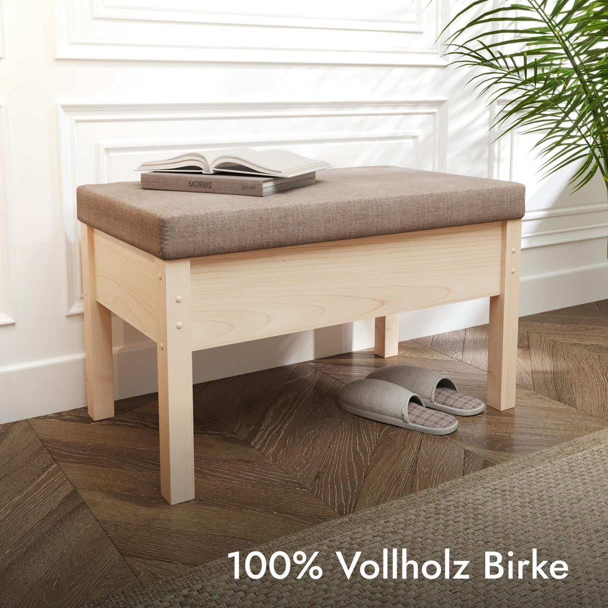 Sitzbank mit Stauraum aus massivem Birkenholz