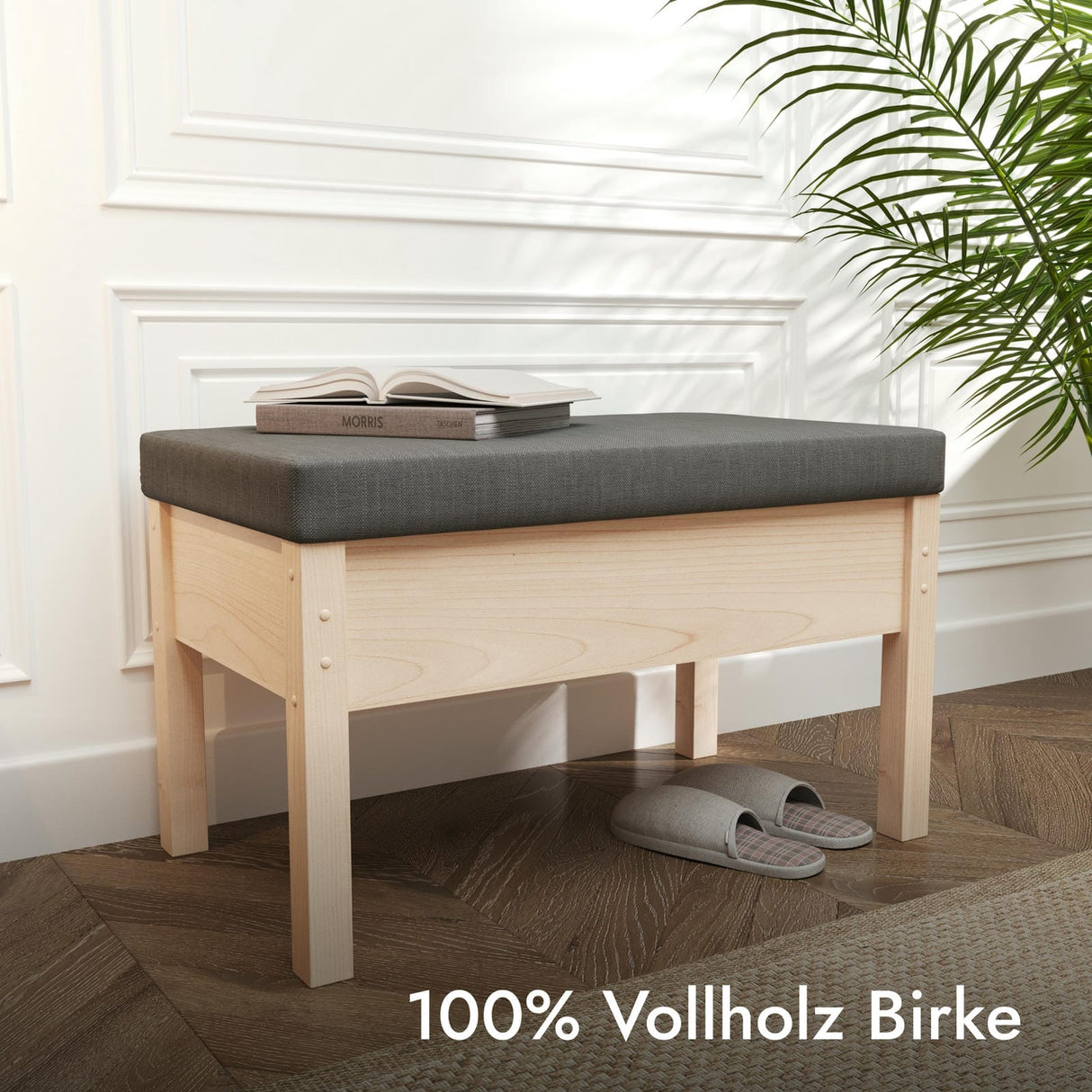 Sitzbank mit Stauraum aus massivem Birkenholz