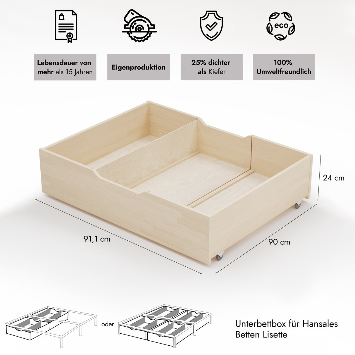 Unterbettbox für Futonbett (24 cm)