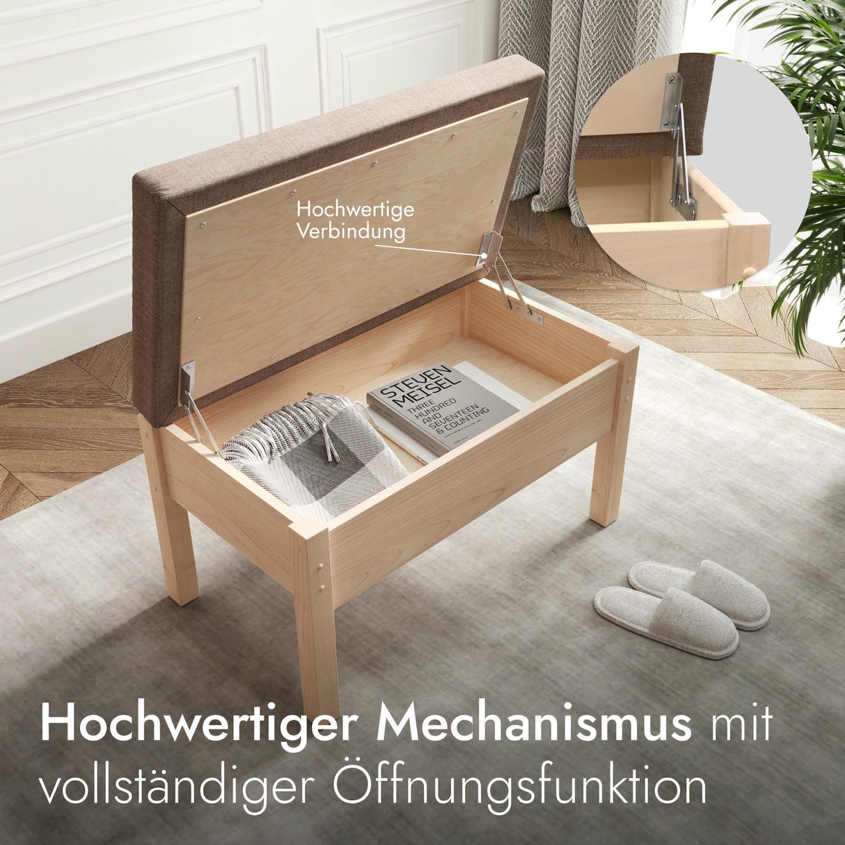 Sitzbank mit Stauraum aus massivem Birkenholz