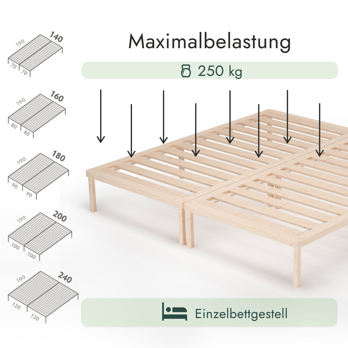 Futonbett aus massivem Kiefernholz 100x190