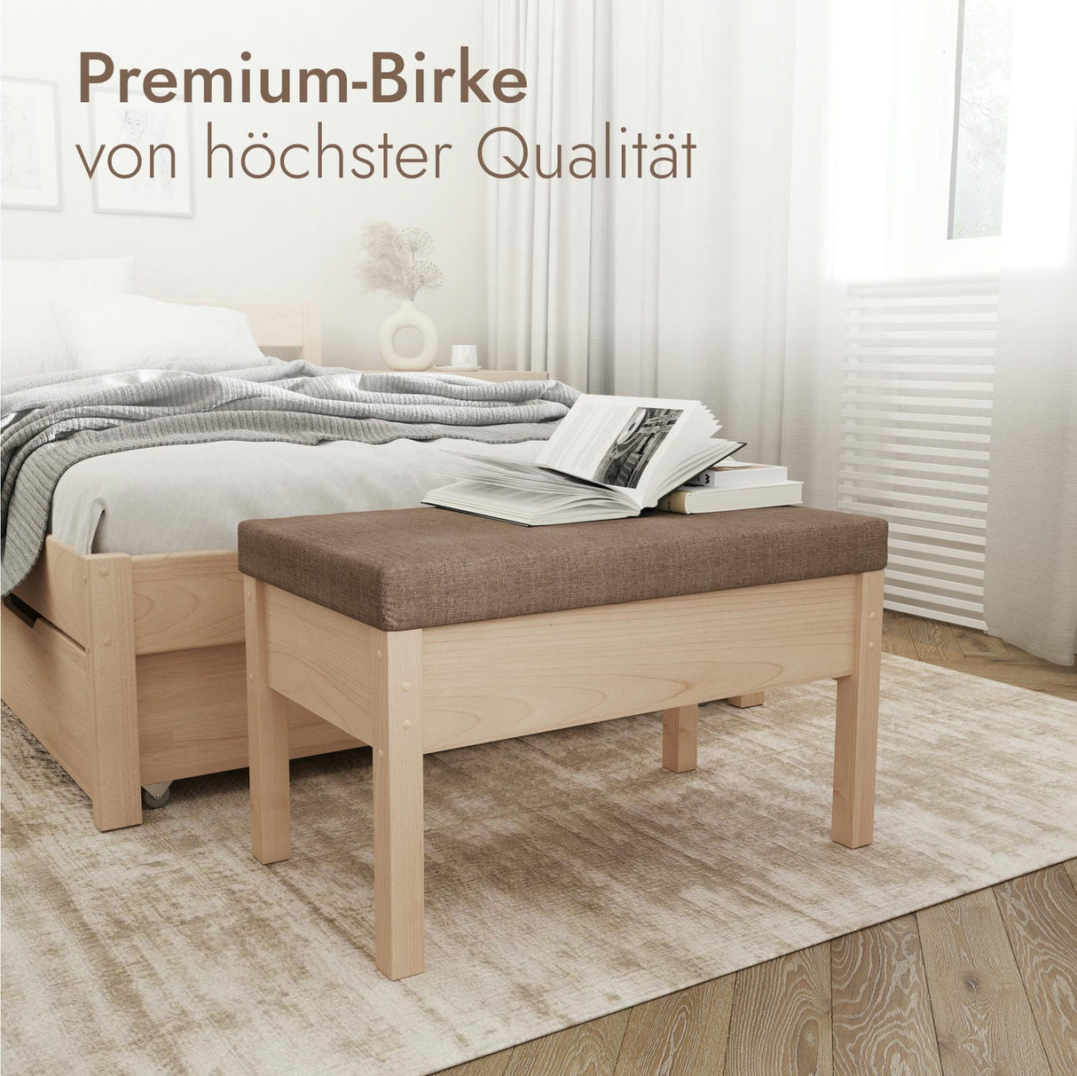 Sitzbank mit Stauraum aus massivem Birkenholz