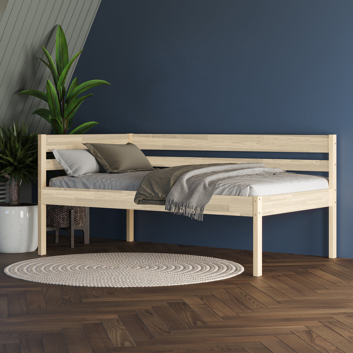 Seniorenbett 90x200 cm mit  winkelformiger Rückenlehne Scandi Style