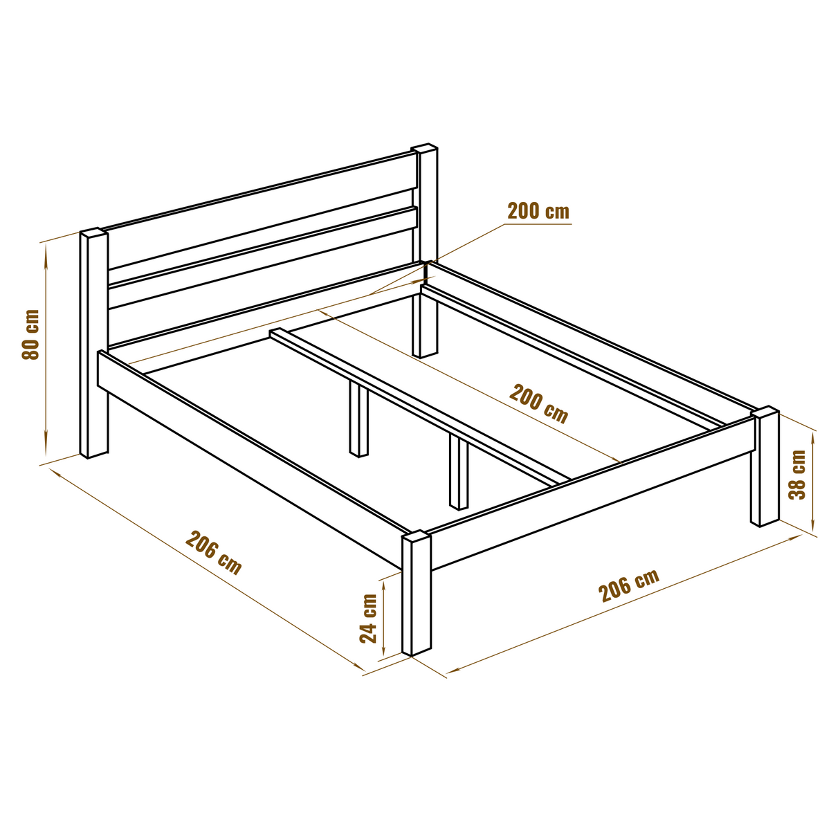 Holzbett mit Stoffbezug Farbe Braun 200x200 cm