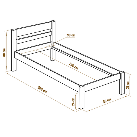 Holzbett mit Stoffbezug Farbe Braun 90x200 cm