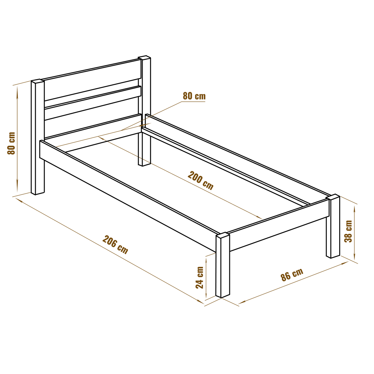 Holzbett mit Stoffbezug Farbe Braun 80x200 cm